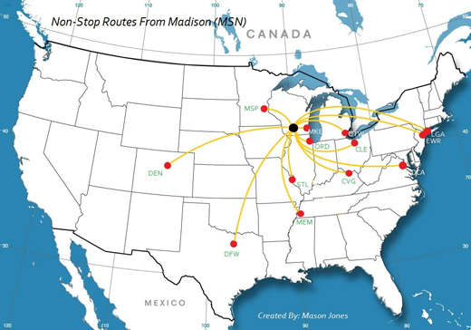 
Dane County Regional Airport
Route Map
(effective March 2010)
