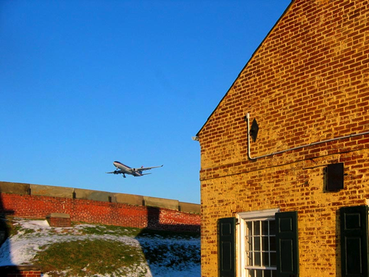 
US Airways Airbus A330 landing at PHL, as seen from Fort Mifflin