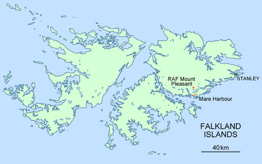 
Location of RAF Mount Pleasant, Falkland Islands