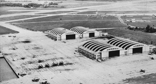 
Aerial view of the hangars in the late 1940s