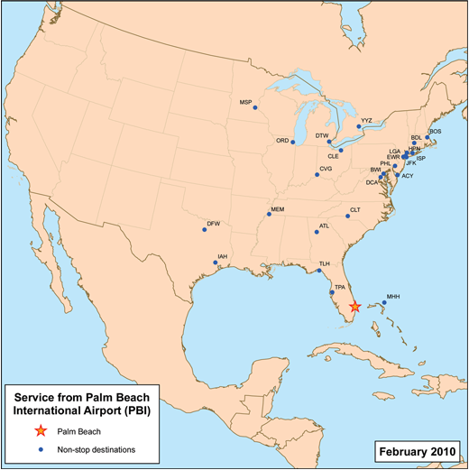 
Destinations with direct service from PBI