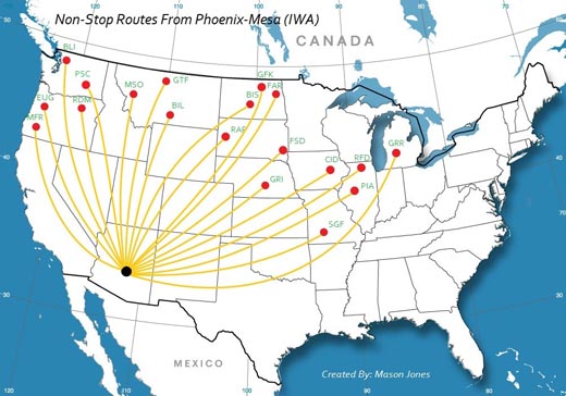 
Destinations served from Phoenix-Mesa Gateway Airport

