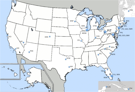 
Destinations served from PIT, as of March 2010