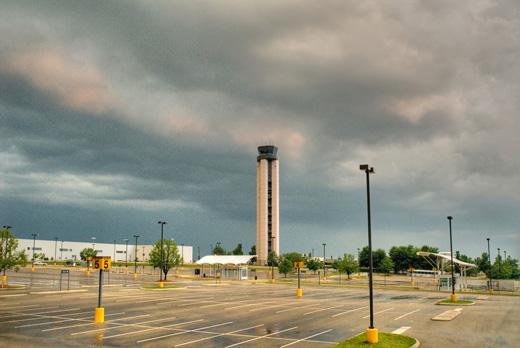 
RDU control tower and parking lot.
