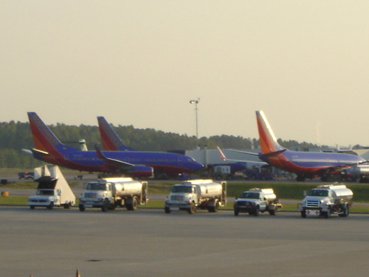 
Southwest Airlines aircraft docked at the upper gates of Terminal 1.