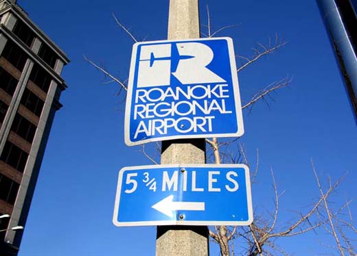 
Directional signage and airport logo in Downtown Roanoke