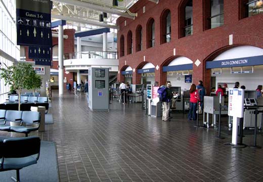 
Ticketing counters on the lower level of the main terminal