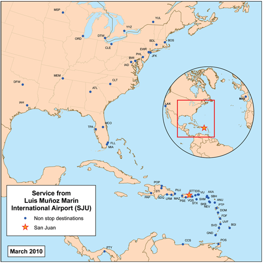 
Destinations with non-stop service from SJU