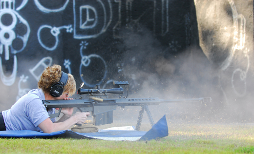
U.S. Air Force MSgt Tanya Breed demonstrates a Barrett .50 caliber rifle during a special operations training course at Hurlburt Field.