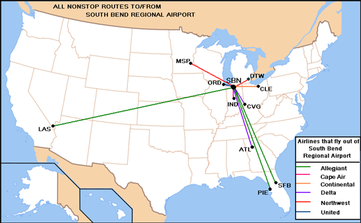 
Airlines & Destinations served from
South Bend Regional Airport
(As of 2008)
