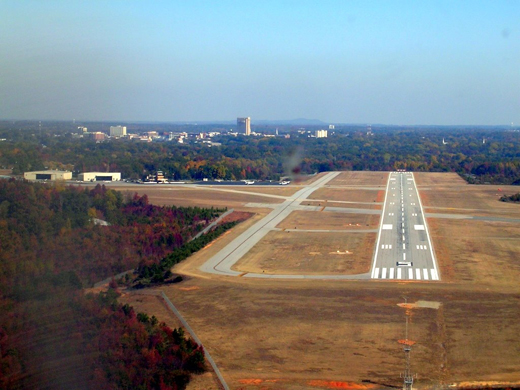 
The Spartanburg Downtown Memorial Airport in the foreground with downtown Spartanburg in the background
