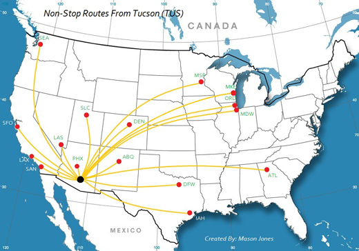 
Destinations with nonstop service from Tucson

