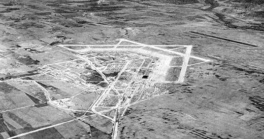 
Oblique airphoto of Walnut Ridge Army Airfield, looking northeast, taken while under construction in 1942