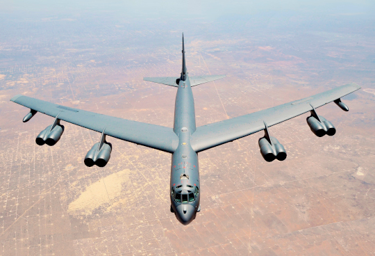 A U.S. Air Force B-52 flying over Texas