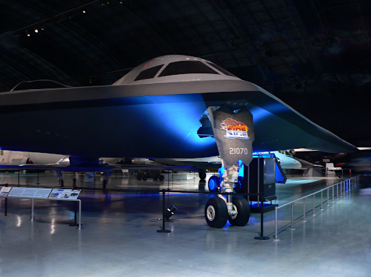 Restored B-2 Spirit full-scale test unit on display at the National Museum of the United States Air Force