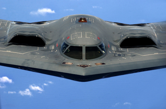 The B-2's engines are buried within its wing to conceal the engines' fans and minimize their exhaust signature