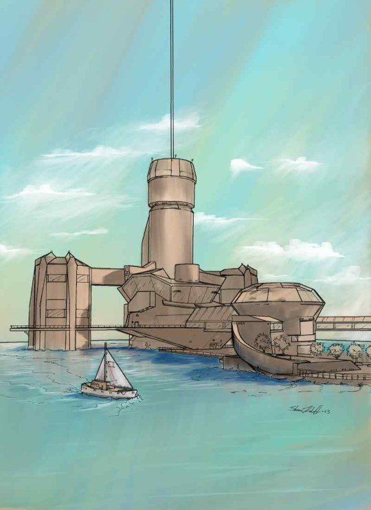 
A seagoing anchor station would incidentally act as a deep-water seaport.