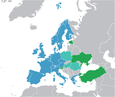 
     ESA member countries     ECS states     signed Cooperation Agreement