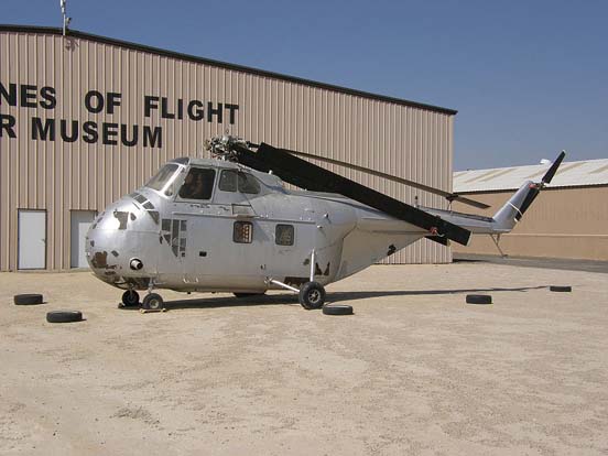
UH-19B at the Milestones of Flight Museum, Fox Field, Lancaster, California. This helicopter had been operated by T&G Aviation of Chandler, Arizona, under contract to the USFS hauling firefighters and performing bucket water drops. In 1989 it was part of an exchange program where historic aircraft were provided to museums in exchange for surplus Air Force C-130s.