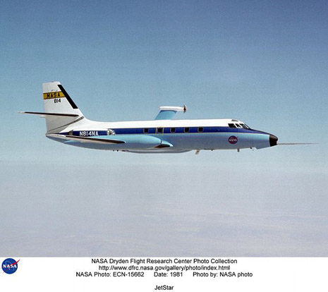 
The Dryden C-140 JetStar during testing of advanced propfan designs