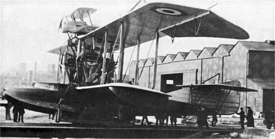 
Bristol Scout parasite fighter atop the Felixstowe Porte Baby, 1916.