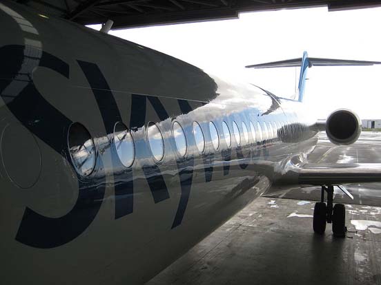 
Skywest Airlines Fokker 100 side view, during maintenance at Perth Airport