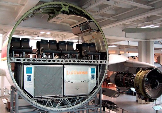 
Airbus A300 cross-section, showing cargo, passenger, and overhead areas