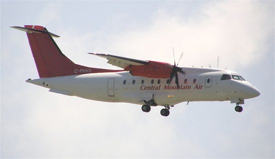 
A Central Mountain Air Dornier 328-100 on approach to Vancouver International Airport