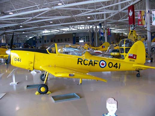 
A former RCAF de Havilland DHC-1B-2-S5 Chipmunk with the Canadian-style bubble canopy in the Canadian Warplane Heritage Museum, Hamilton, Ontario