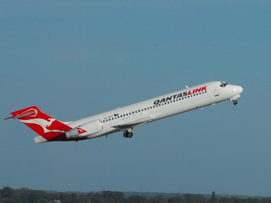 
A QantasLink Boeing 717-200 departs Perth Airport, Australia. (2007)