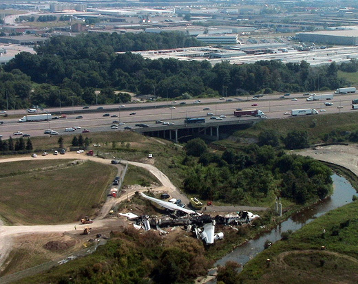 
The wreckage of Air France Flight 358 at Toronto Pearson International Airport