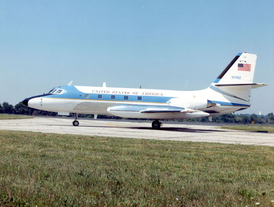 
Lockheed VC-140B. The bare metal on the fin at the trim hinge is easily visible here. The extensive de-icing system on the tail surfaces and wing leading edge is also prominent.