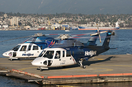 
A pair of Helijet's Sikorsky S76's at Vancouver Harbour.