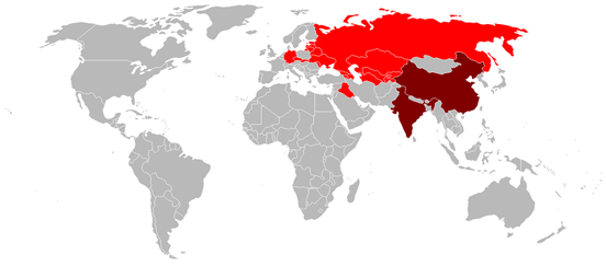 
Tu-124 operators (countries with only military operators in dark red)