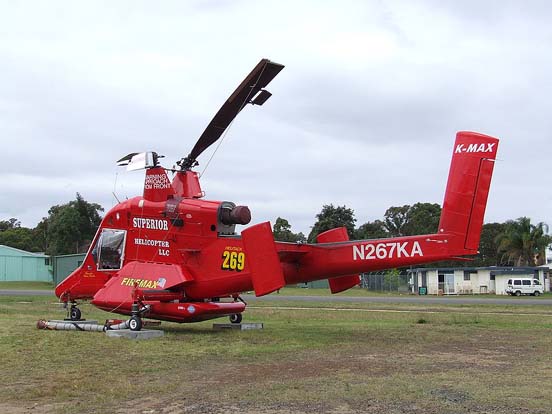 
Superior Helicopter Kaman K-Max configured for aerial firefighting, showing the arrangement of the rotors