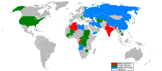 
Present and ex-Il-76 operators. (Red=Military only Green=Civilian only Blue=Both)