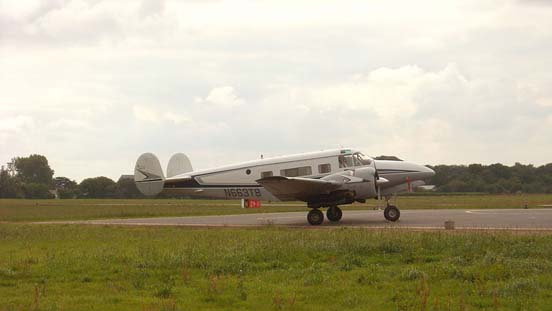 
Private Beech H18 with the optional tricycle undercarriage visiting Lannion, France.