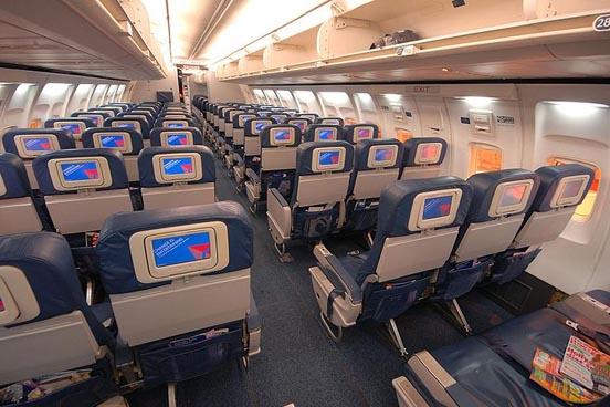 
Delta Air Lines 757 economy cabin in 3-3 layout.