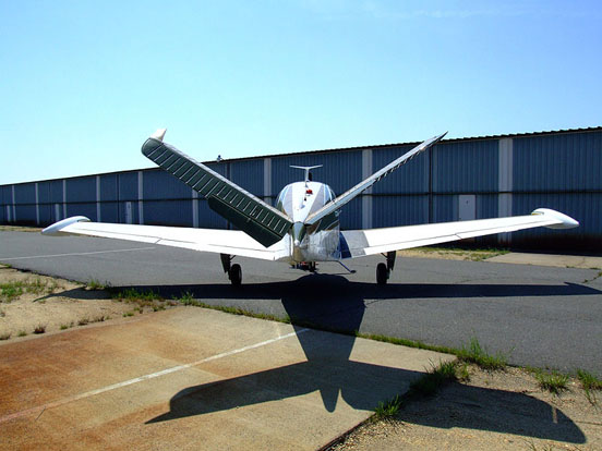 
Rear view of V-tail variant, showing tail design