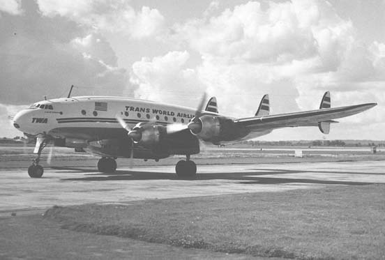 
TWA L-749A Constellation at Heathrow in 1954 with an under fuselage 