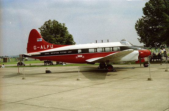 
Preserved DH-104 aircraft G-ALFU of CAA at Duxford Airfield, EGSU.
