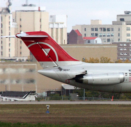 
NWA DC-9 T-tail at Regina International Airport.
