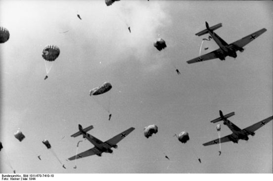 
Luftwaffe Ju 52s dropping paratroops
