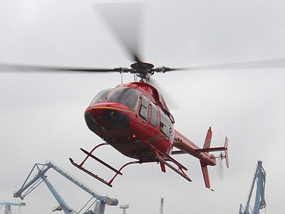 
Bell 407 at Hamburg harbour temporary heliport, Germany