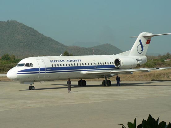 
Vietnam Airlines Fokker 70 taxiing at Luang Prabang airport, Laos
