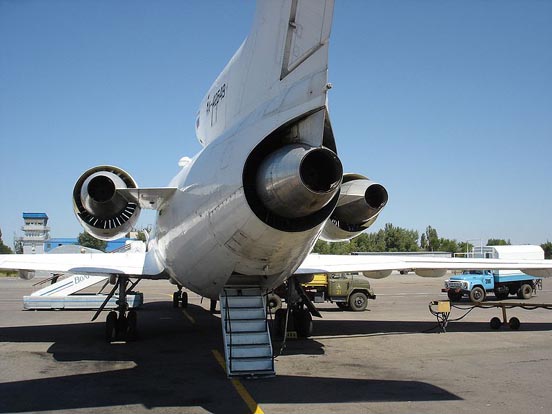 
Yak-42 seen from behind with rear airstair deployed