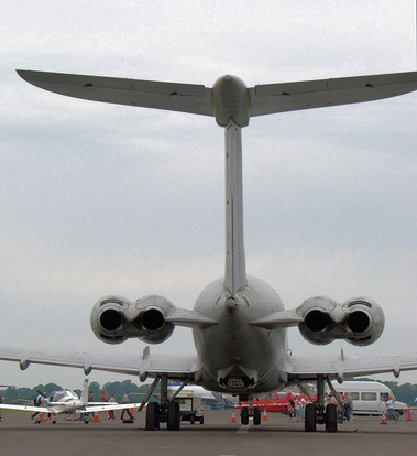 
RAF Vickers VC-10 from the rear, to show the position of its four engines.