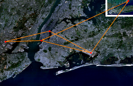 
Airports served are shown as red dots. Routes are shown by orange lines.