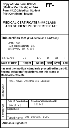 
FAA Medical Certificate