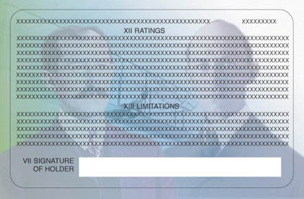 
Back side of an airman certificate issued by the FAA.